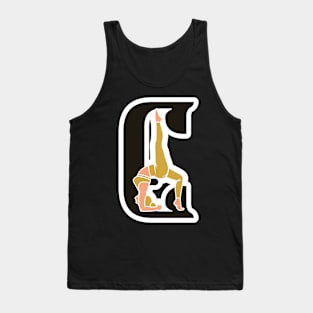 Sports yoga women in letter E vector design. Alphabet letter icon concept. Sports young women doing yoga exercises with letter E logo design. Tank Top